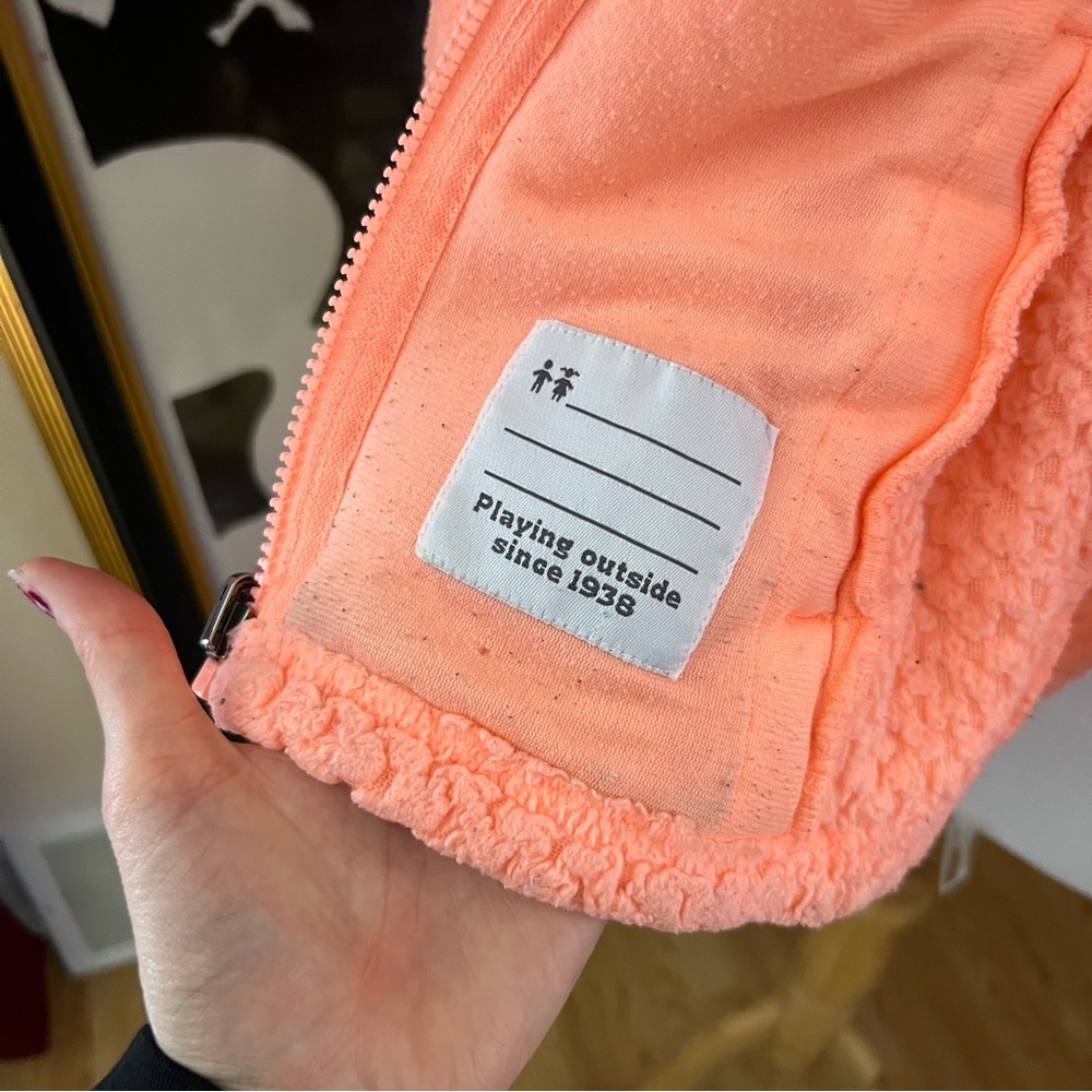 Columbia: Geometric Print Zip Up Soft Fleece Zip Jacket Neon Peachy Orange XXS - Picture 8 of 9